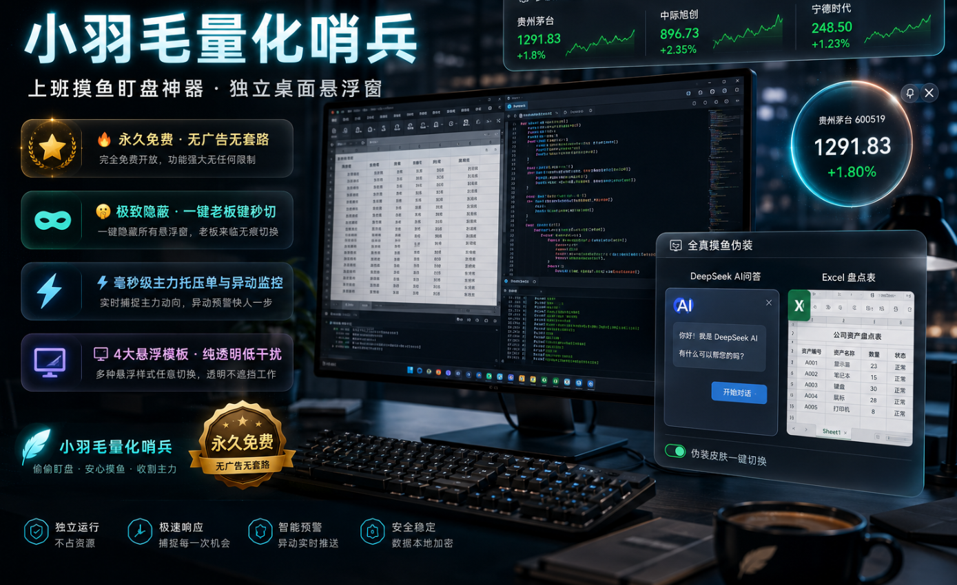 🚀 股票盯盘哨兵 新增上班摸鱼盯盘、悬浮看盘、升级摸鱼、AI 智能量化研判!